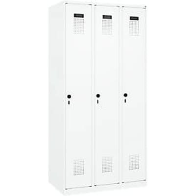 Garderobekast C+P Evolo Plus, 3 vakken, rechts scharnierend, veiligheidsdraaigrendel, B 900 x D 500 x H 1850 mm, verkeerswit/verkeerswit