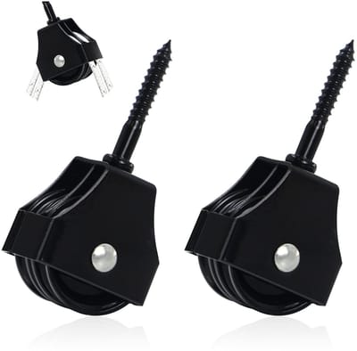 Double Roller Umlenkrolle Cable Roll with Screws - Pulley Roller Cable Hoist Cable Roll Ankle Set Fitness, Umlenkrolle for DIY Gym Fitness Equipment Wire Cord Roll (Black, 2 Pieces)
