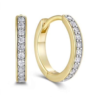 9NB-1738 – New Bling – Zilveren oorbellen enkele rij – Met zirkonia – Goudkleurig – 925 zilver