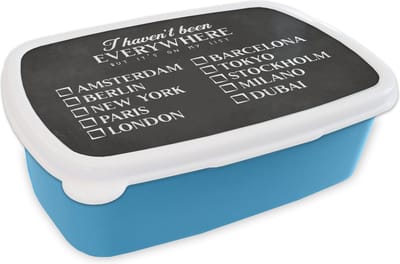 Broodtrommel Blauw - Lunchbox - Brooddoos - Spreuken - Quotes - I haven't been everywhere but it's on my list - Amsterdam - 18x12x6 cm - Kinderen - Jongen