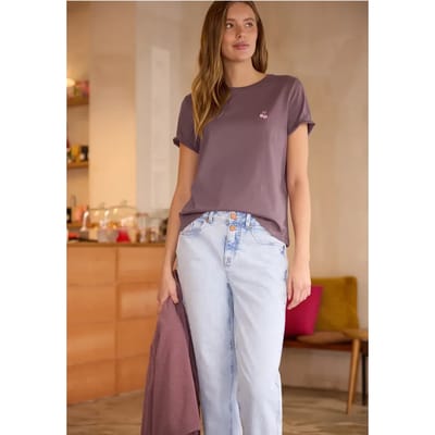T-shirt met ronde hals en borduursel