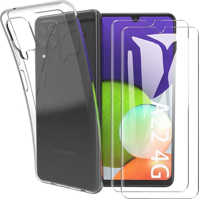 HB Hoesje Geschikt voor Samsung Galaxy A22 4G - Transparant/ 2 Glazen Screenprotector - Siliconen Back Cover