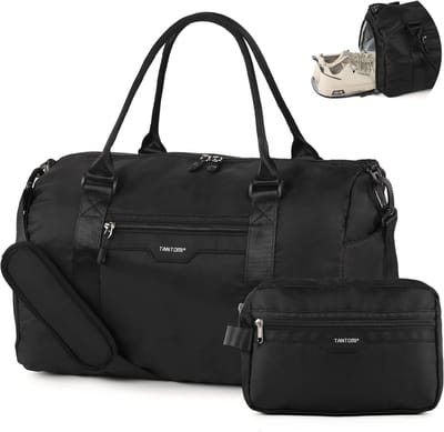 TANTOMI - Reistas - 44.5 x20 x28cm - waterdicht - met schoenenvak en nat vak - voor dames en heren - Handbagage tas - Inclusief Toilettas - Weekendtas - sporttas - voor reizen, sport, fitness - Zwart