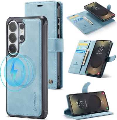 Casemania Hoesje Geschikt voor Samsung Galaxy S26 Ultra - Aqua Blue - Kunstleer 2 in 1 Afneembare Bookcase - Geschikt voor MagSafe - Magnetische Telefoonhoesje met Pasjeshouder en Standaardfunctie