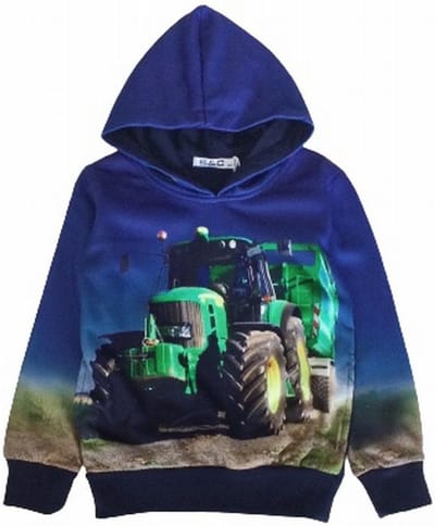 Sweater Hoodie trui met john Deere tractor trekker Kleur blauw maat 92 Heel mooi!