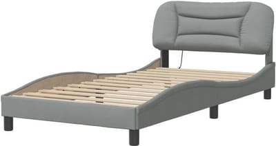 Bedframe met LED - Eenpersoonsbed ombouw - Goede nachtrust - Comfortabele ondersteuning hoofdbord - 100x200 cm - Lichtgrijs