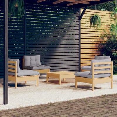 vidaXL - 5-delige - Loungeset - met - grijze - kussens - grenenhout