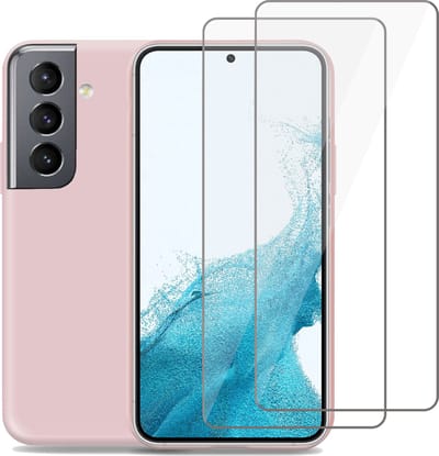 Geschikt voor Samsung S22 Hoesje + 2x Screenprotector – Gehard Glas Cover - Suède Case Rose