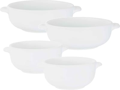 Set van 4x stuks tapas/amuse/snack schaaltjes wit van porselein 10 en 13 cm rond - Kleine kommetjes/bakjes