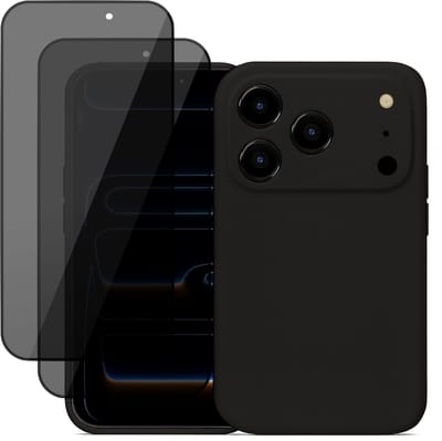 Hoesje geschikt voor iPhone 17 Pro - 2x Privacy Screenprotector Volledig Dekkend Glas - Mat Back Case Zwart