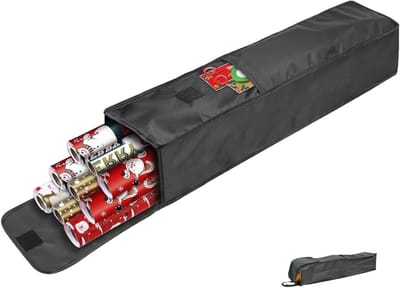 Famanu – Compacte cadeaupapier opbergtas 78x13 cm – Met zijzakken en handgrepen – Grijs