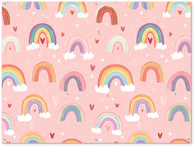 Tuinposter 160x120 cm - Tuindecoratie Regenboog - Patroon - Pastel - Handgetekend - Poster voor in de tuin - Buiten decoratie - Schutting tuinschilderij - Tuindoek muurdecoratie - Wanddecoratie balkondoek