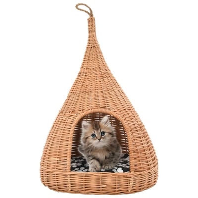 Maison pour Chat avec Coussin 40x60 cm Tipi en Osier Naturel