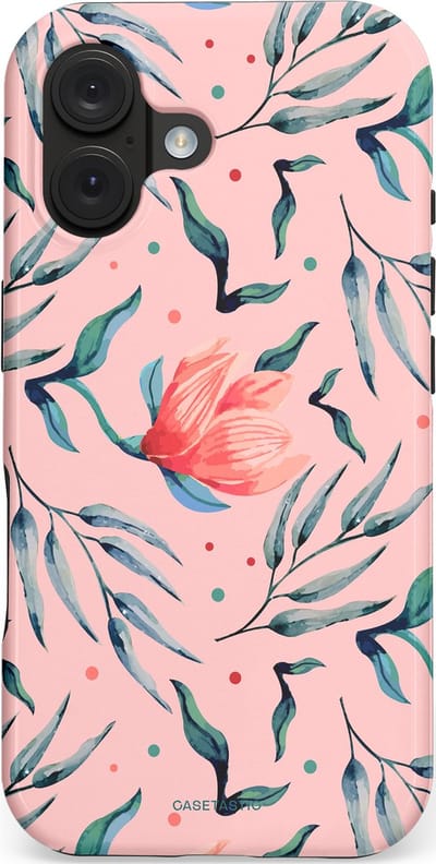 Casetastic hoesje geschikt voor Apple iPhone 16 - MagSafe - Dubbellaagse bescherming - Roze Bloemen en Takken - Fashion Case - Lichtroze Zilver Perzik