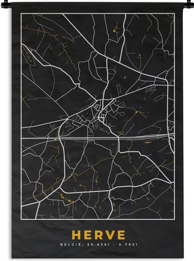 Wandkleed - Wanddoek - Herve - Goud - Stadskaart - Plattegrond - Kaart - 120x180 cm - Wandtapijt
