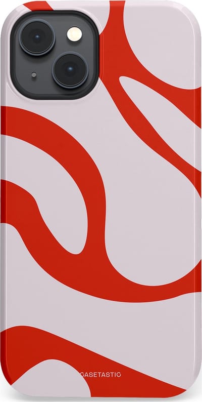 Casetastic hoesje geschikt voor Apple iPhone 14 Plus - MagSafe - Dubbellaagse bescherming - Oranje Witte Pebbel Stenen - Fashion Case - Lichtgrijs Rood