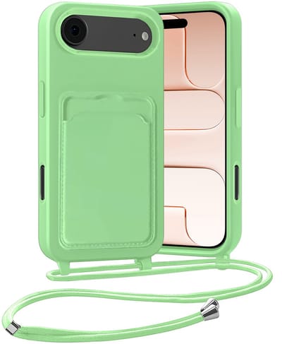 Hoesje Geschikt voor iPhone Air Hoesje Met Telefoonketting Pasjeshouder Case Koord - Hoesje Geschikt voor iPhone Air Hoes Met Kaarthouder - Groen