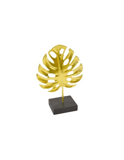 HOBI - Metalen decoratie op voet tropisch blad 15 x 10 cm goud