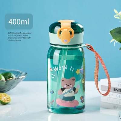 Tasse à bec 400ML Pour Enfants Dessin animé Couvercle à ouverture à un bouton Tasses à eau de qualité alimentaire Portables pour l'extérieur Conception à cordon Tasse en plastique 400ml blue