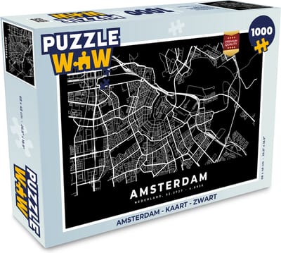 Puzzel Amsterdam - Kaart - Zwart - Legpuzzel - Puzzel 1000 stukjes volwassenen