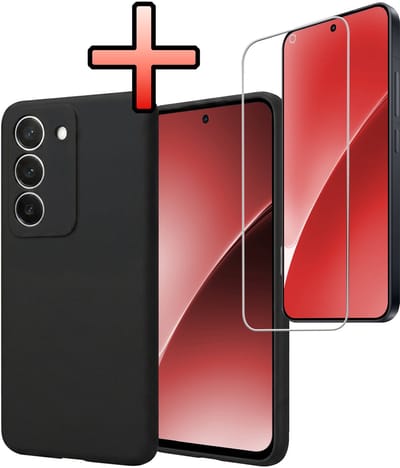 Hoesje - Met Screenprotector - Geschikt voor Xiaomi 15 - Sterk & Shockproof - Back Cover - Siliconen Case - Telefoon Hoes - Zwart