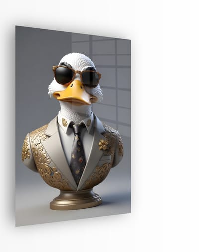 Indoorart - Glasschilderij Suited Duck Bust 40x60 CM - Afbeelding op plexiglas - Inclusief montagemateriaal
