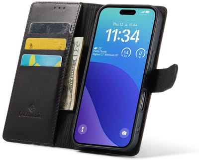 CaseMania Bookcase hoesje geschikt voor Apple iPhone 16 Pro Max - Effen Zwart - Leer