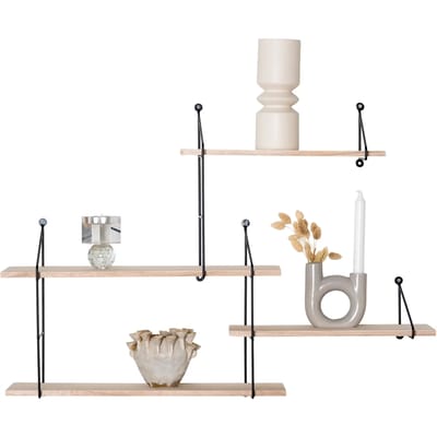 House Nordic Harlem wandplank 4-delig - 99x62x18cm - houten planken - zwarte bevestiging