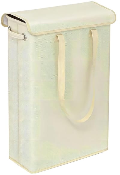 Dailygoods - Smalle Wasmand met Deksel 45L, Opvouwbare Wasmand voor Vuile Was met Draaggreep, Waterafstotend, Ruimtebesparende Wasbox voor Badkamer, Slaapkamer en Wasruimte (Beige)