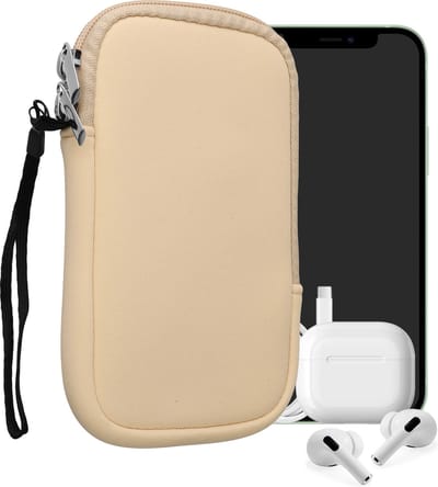 kwmobile telefoontasje universeel geschikt voor M - 5,5" smartphones - 15,2 x 8,3 cm - Hoesje met rits en polslusje -In crème -