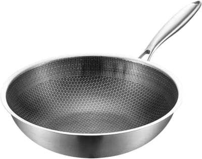 Roestvrijstalen Wok - Chinese pan - Roerbakken - Antiaanbaklaag - 32 cm Diameter - Zilverkleurig
