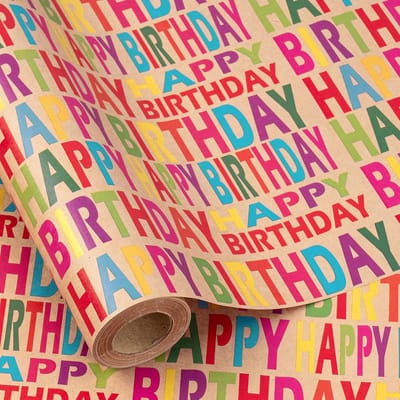 Mini rollen kraftpapier - Met "Gefeliciteerd" print - Voor cadeaus inpakken - Ideaal voor verjaardag of babyshower - Feestelijk decoratie - Meerkleuren - 44x100 cm - 4 rollen