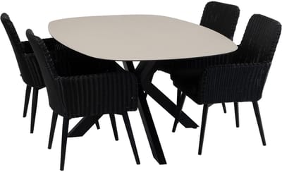 5-delige tuinset | 4 Pisa tuinstoelen (Black) | Tuintafel Malaga 180x115cm (Black)