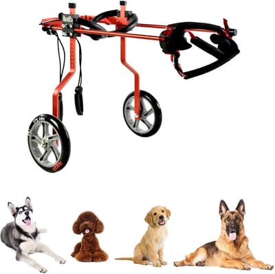 Hondenrolstoel - Hulpmiddel Honden - Mobiliteit Verbeteren - Verstelbare Hoogte - Middelgrote Honden - Rood