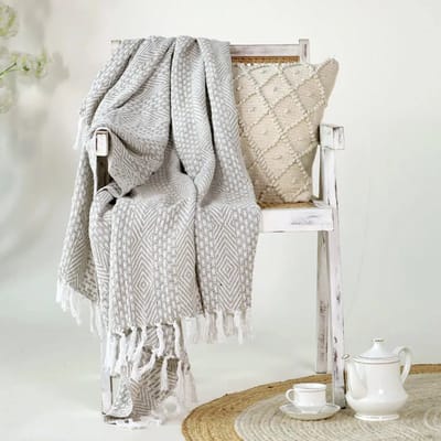Urbane Hide | Geweven Diamantpatroon Plaid | SierPlaids | 125x160 cm | met Franjes | 100% Katoen | grijs