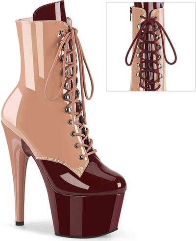 Pleaser - ADORE-1020DC Plateau Laarzen, Paaldans schoenen - US 5 - 35 Shoes - Creme/Bordeaux rood