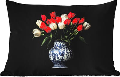 Buitenkussens - Tuin - Rode - Bloemen - Tulpen - Vaas - 50x30 cm