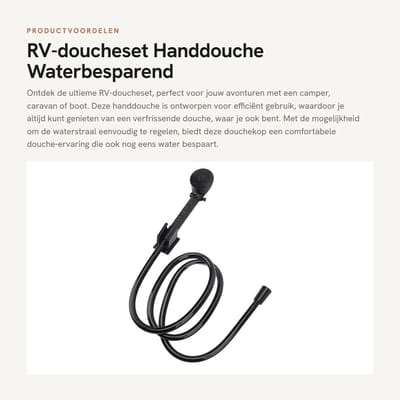 Dailygoods - RV-doucheset - Handdouche - Waterbesparend - Zwart - Draagbare douchekop voor camper en boot - Ideaal voor reizen