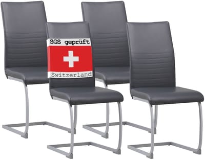 ALBATROS Sledestoel Murano Set van 4, Grijs - Schommelstoel met Modern Ontwerp en Kunstleren Bekleding - Keukenstoel, Gestoffeerde Eetkamerstoel, Eettafelstoel