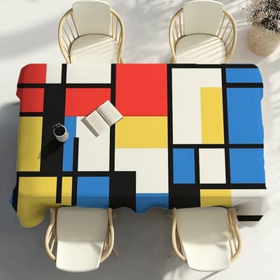Abstract Geometrisch Mondriaan Print Tafelkleed Feestdecoratie Eetkamer Huis Keuken Terrassen Waterdicht Vlekbestendig Tafelkleed 100x140cm