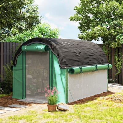 MEUNIQ tunnelkas 300 x 200 x 198 cm met 6 ramen, roldeur, oprolbare zijwanden, UV-werend schaduwnet en gegalvaniseerd stalen frame voor tuin, groen