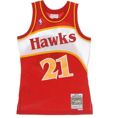 Basketbaltanktop voor heren Nba Swingman Jersey Hardwood Classics No 21 Dominique Wilkins 1986-87 Atlhaw Road Scarlet