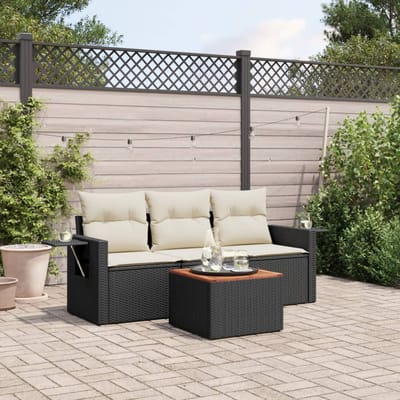 vidaXL - 4-delige - Loungeset - met - kussens - poly - rattan - zwart