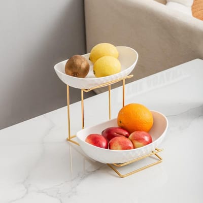 Assiette à fruits en céramique lingot multicouche Assiette à fruits de grande valeur Assiette à collations haut de gamme de luxe léger Salon