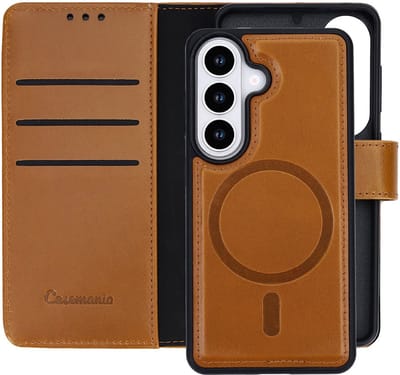 CaseMania Bookcase hoesje geschikt voor Samsung Galaxy S26 - Effen Tan - Leer - 2-in-1 Magnetisch Uitneembaar Design - Compatible met Qi2 & MagSafe