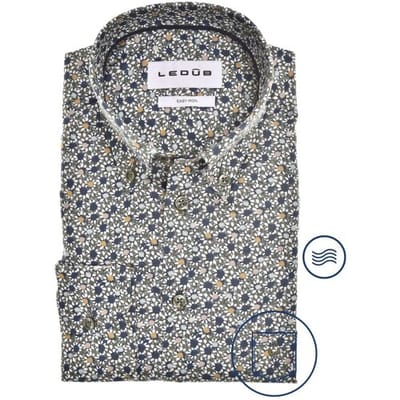 Overhemd Ledub Modern Fit donkergroen geprint button-down