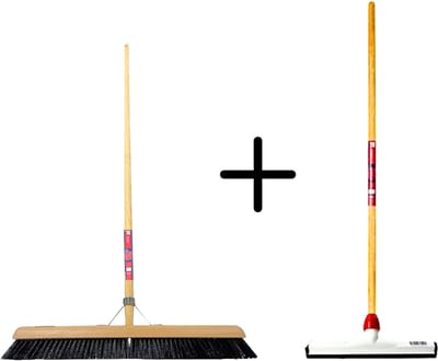 Synx Tools Paardenhaar 60cm + Vloertrekker Kunststof 35cm met Steel 120cm – Zaalveger – Vloerreiniger – Natuurrubber – Zachte binnenbezem met steel 160cm
