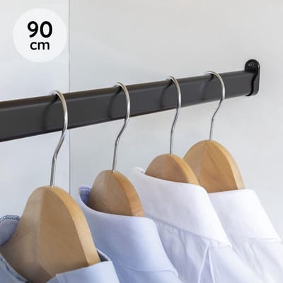 Eleganca Kledingstang - 90 cm - Kledingroede - Garderobestang - Aluminium - Inclusief Kastroededragers en Schroeven - Zwart