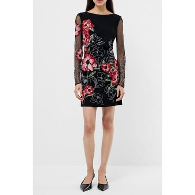 French Connection Astrida Darcy Crepe Dress Black Floral Multi Maat: 6 | Maxi Jurken Outlet | Dames | Zwart