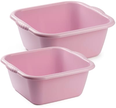 Plasticforte afwasteilen set - afwasbak - kunststof - 10 en 15 liter - roze - huishoud emmers